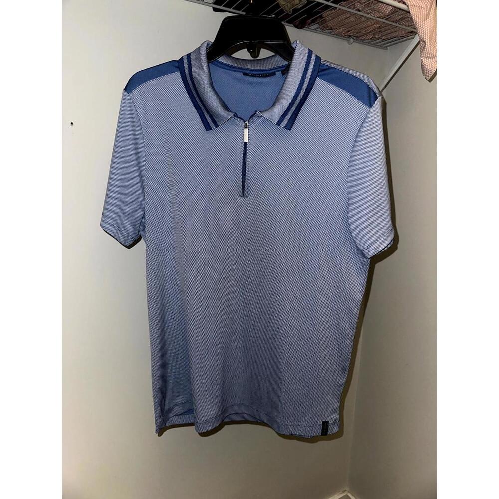 Perry Ellis Men's Blue Zip Polo Shirt - Size Large